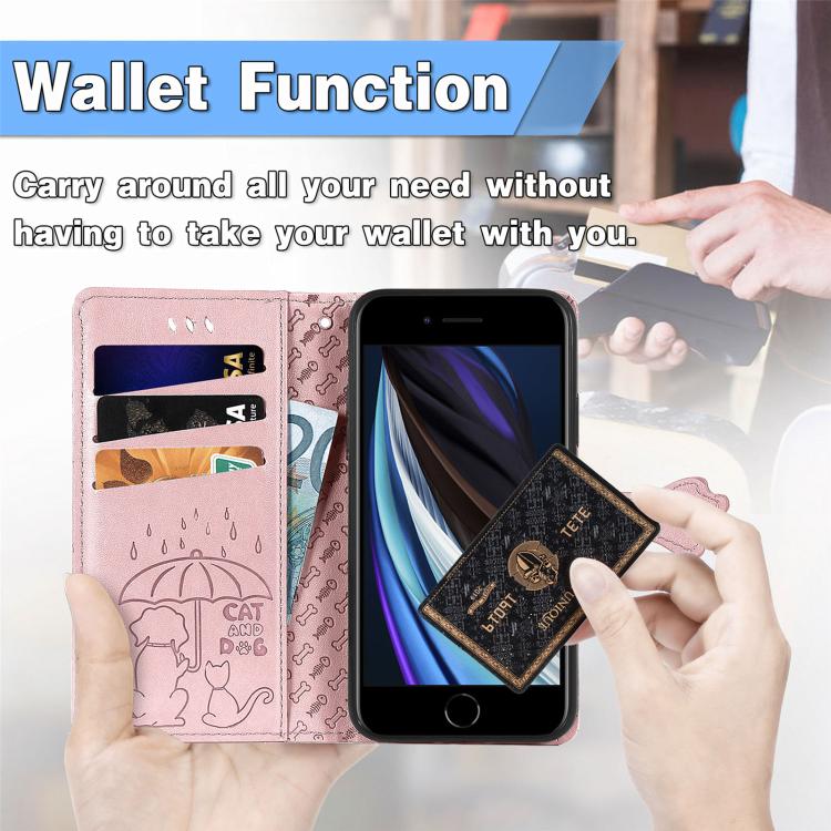 For iPhone 16e Cat and Dog Embossed Leather Phone Case(Rose Gold) - iPhone 16e Cases by PMC TechLife | Online Shopping South Africa | PMC TechLife | Buy Now Pay Later Mobicred