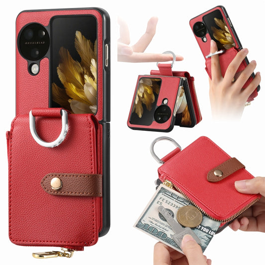 For OPPO Find N3 Flip Vertical Flip Zipper Wallet Ring Leather Phone Case(Red) - Find N3 Flip Cases by PMC Jewellery | Online Shopping South Africa | PMC Jewellery