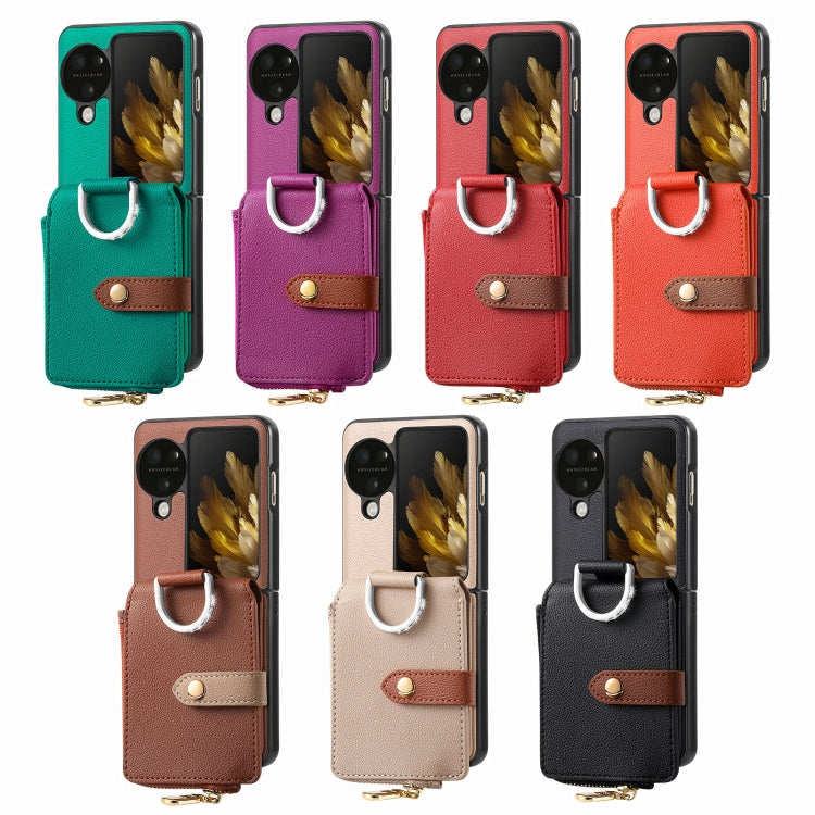 For OPPO Find N3 Flip Vertical Flip Zipper Wallet Ring Leather Phone Case(Red) - Find N3 Flip Cases by PMC TechLife | Online Shopping South Africa | PMC TechLife