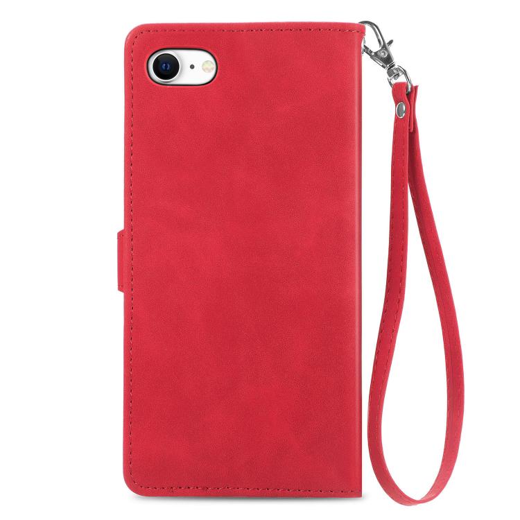 For iPhone 16e Embossed Flower Zipper Leather Phone Case(Red) - iPhone 16e Cases by PMC TechLife | Online Shopping South Africa | PMC TechLife | Buy Now Pay Later Mobicred