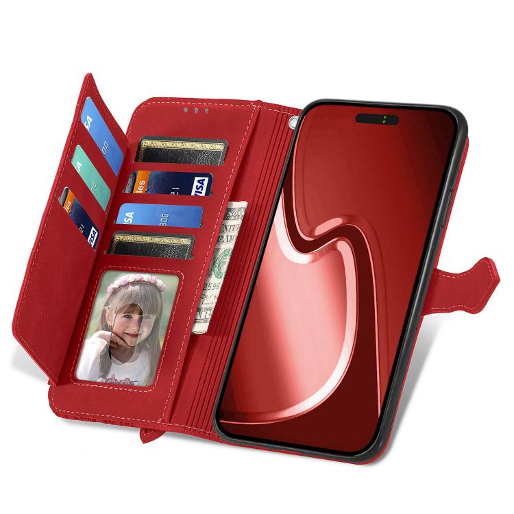 For iPhone 16e Embossed Flower Zipper Leather Phone Case(Red) - iPhone 16e Cases by PMC TechLife | Online Shopping South Africa | PMC TechLife | Buy Now Pay Later Mobicred