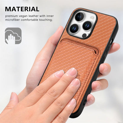 For iPhone 16 Pro Carbon Fiber Leather Card Magsafe Phone Case(Brown) - iPhone 16 Pro Cases by PMC Jewellery | Online Shopping South Africa | PMC Jewellery | Buy Now Pay Later Mobicred