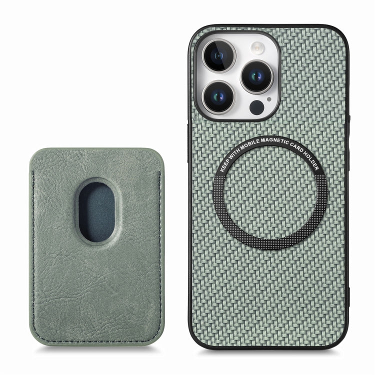 For iPhone 16 Pro Carbon Fiber Leather Card Magsafe Phone Case(Green) - iPhone 16 Pro Cases by PMC Jewellery | Online Shopping South Africa | PMC Jewellery | Buy Now Pay Later Mobicred