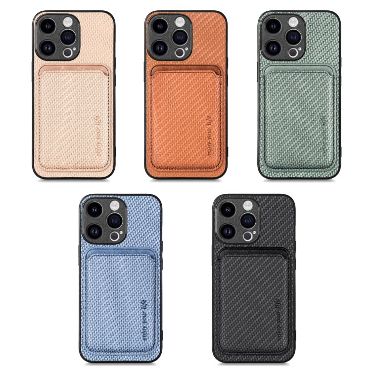 For iPhone 15 Plus Carbon Fiber Leather Card Magsafe Phone Case(Brown) - iPhone 15 Plus Cases by PMC TechLife | Online Shopping South Africa | PMC TechLife