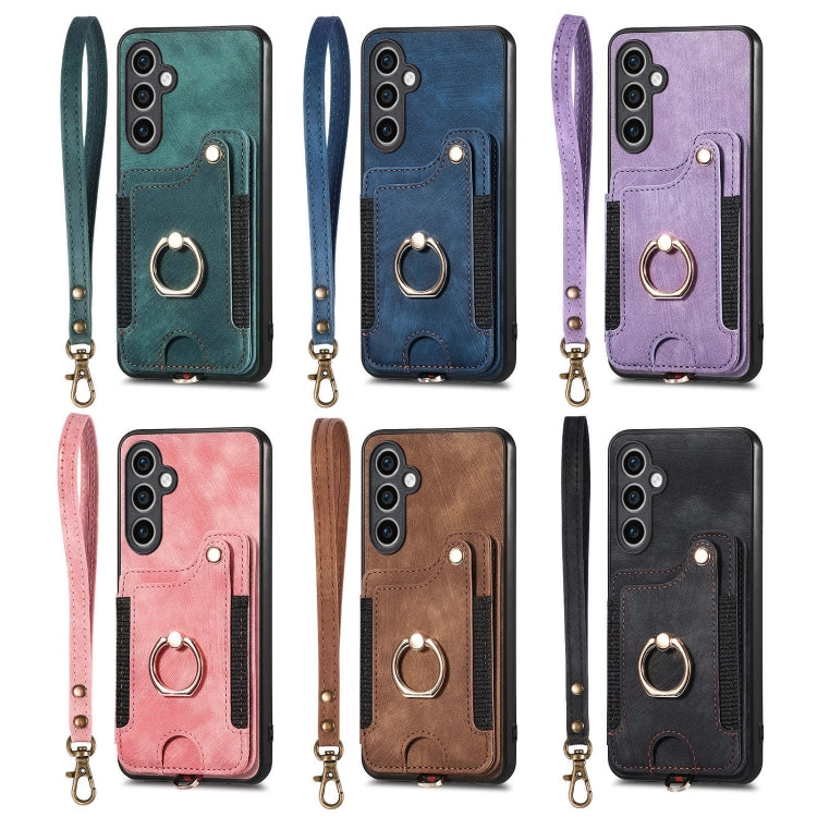 For Samsung Galaxy S25+ 5G Retro Skin-feel Ring Multi-card Wallet Phone Case(Brown) - Galaxy S25+ 5G Cases by PMC TechLife | Online Shopping South Africa | PMC TechLife | Buy Now Pay Later Mobicred