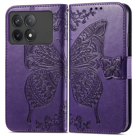 For Xiaomi Redmi K70 Butterfly Love Flower Embossed Leather Phone Case(Dark Purple) - K70 Cases by PMC Jewellery | Online Shopping South Africa | PMC Jewellery | Buy Now Pay Later Mobicred