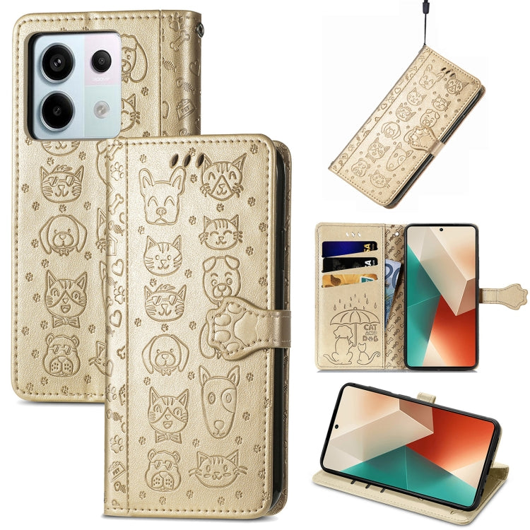 For Xiaomi Redmi Note 13 Pro Cat and Dog Embossed Leather Phone Case(Gold) - Note 13 Pro Cases by PMC Jewellery | Online Shopping South Africa | PMC Jewellery