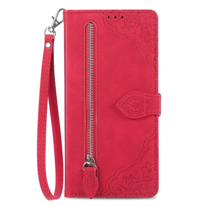 For Xiaomi Redmi K70 Embossed Flower Zipper Leather Phone Case(Red) - K70 Cases by PMC Jewellery | Online Shopping South Africa | PMC Jewellery | Buy Now Pay Later Mobicred