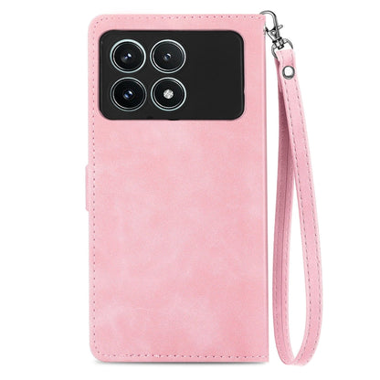 For Xiaomi Redmi K70 Pro Embossed Flower Zipper Leather Phone Case(Pink) - K70 Pro Cases by PMC Jewellery | Online Shopping South Africa | PMC Jewellery | Buy Now Pay Later Mobicred