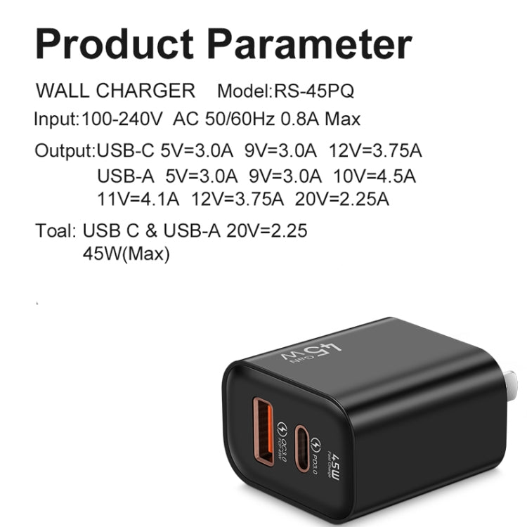 45PQ 45W PD25W + QC3.0 20W USB Super Fast Charger with Type-C to 8 Pin Cable, US Plug(Yellow) - USB Charger by PMC Jewellery | Online Shopping South Africa | PMC Jewellery | Buy Now Pay Later Mobicred