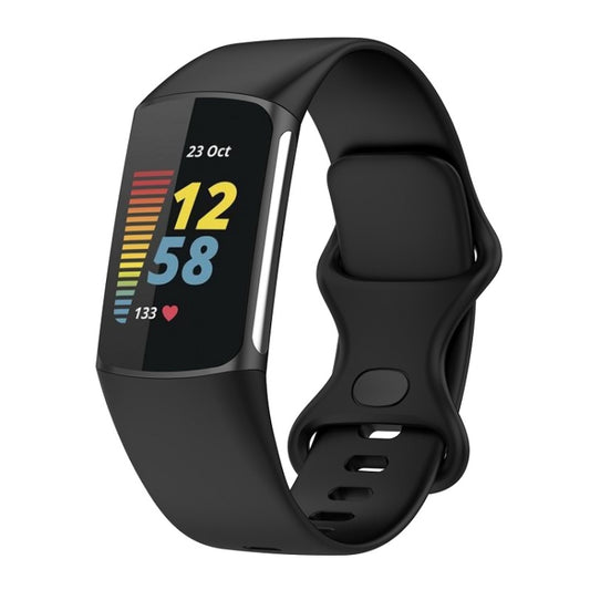 For Fitbit Charge 6 Solid Color Butterfly Buckle Silicone Watch Band, Size:L Size(Black) - Watch Bands by PMC Jewellery | Online Shopping South Africa | PMC Jewellery | Buy Now Pay Later Mobicred