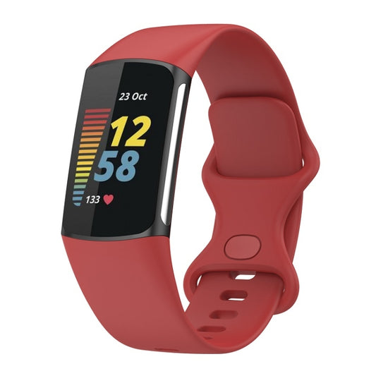 For Fitbit Charge 6 Solid Color Butterfly Buckle Silicone Watch Band, Size:L Size(Red) - Watch Bands by PMC Jewellery | Online Shopping South Africa | PMC Jewellery | Buy Now Pay Later Mobicred