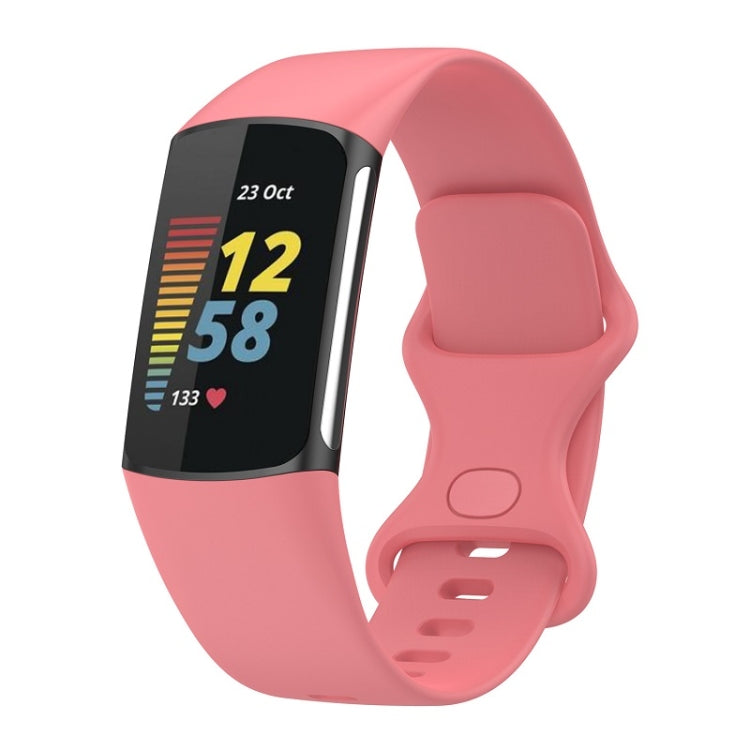 For Fitbit Charge 6 Solid Color Butterfly Buckle Silicone Watch Band, Size:S Size(Pink) - Watch Bands by PMC TechLife | Online Shopping South Africa | PMC TechLife | Buy Now Pay Later Mobicred