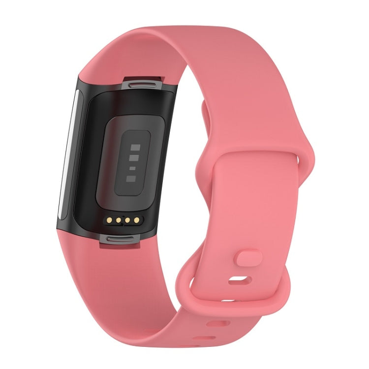 For Fitbit Charge 6 Solid Color Butterfly Buckle Silicone Watch Band, Size:S Size(Pink) - Watch Bands by PMC Jewellery | Online Shopping South Africa | PMC Jewellery | Buy Now Pay Later Mobicred