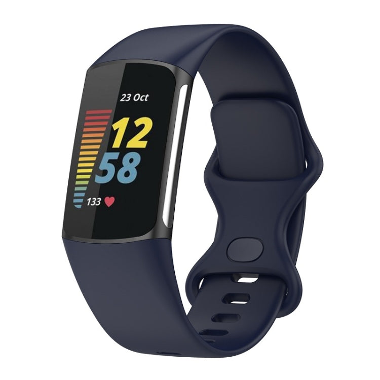 For Fitbit Charge 6 Solid Color Butterfly Buckle Silicone Watch Band, Size:S Size(Dark Blue) - Watch Bands by PMC Jewellery | Online Shopping South Africa | PMC Jewellery | Buy Now Pay Later Mobicred