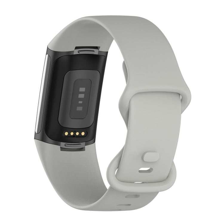 For Fitbit Charge 6 Solid Color Butterfly Buckle Silicone Watch Band, Size:S Size(Gray) - Watch Bands by PMC Jewellery | Online Shopping South Africa | PMC Jewellery | Buy Now Pay Later Mobicred