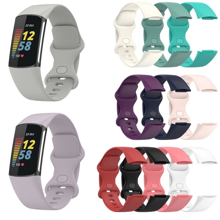 For Fitbit Charge 6 Solid Color Butterfly Buckle Silicone Watch Band, Size:S Size(Gray) - Watch Bands by PMC TechLife | Online Shopping South Africa | PMC TechLife | Buy Now Pay Later Mobicred