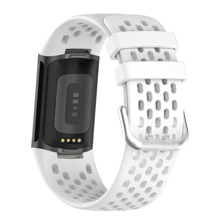 For Fitbit Charge 5 Solid Color Breathable Sports Silicone Watch Band(White) - Watch Bands by PMC TechLife | Online Shopping South Africa | PMC TechLife | Buy Now Pay Later Mobicred