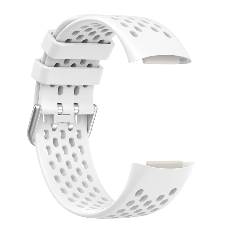 For Fitbit Charge 5 Solid Color Breathable Sports Silicone Watch Band(White) - Watch Bands by PMC TechLife | Online Shopping South Africa | PMC TechLife | Buy Now Pay Later Mobicred