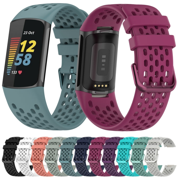For Fitbit Charge 5 Solid Color Breathable Sports Silicone Watch Band(White) - Watch Bands by PMC TechLife | Online Shopping South Africa | PMC TechLife | Buy Now Pay Later Mobicred