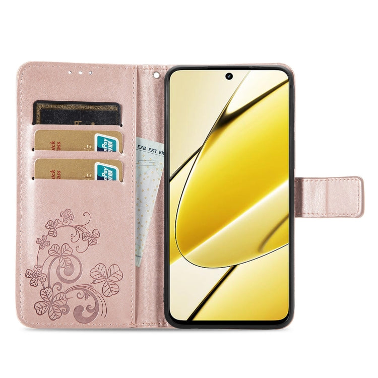 For Realme 11 5G Global Four-leaf Clasp Embossed Buckle Leather Phone Case(Rose Gold) - Realme Cases by PMC Jewellery | Online Shopping South Africa | PMC Jewellery | Buy Now Pay Later Mobicred