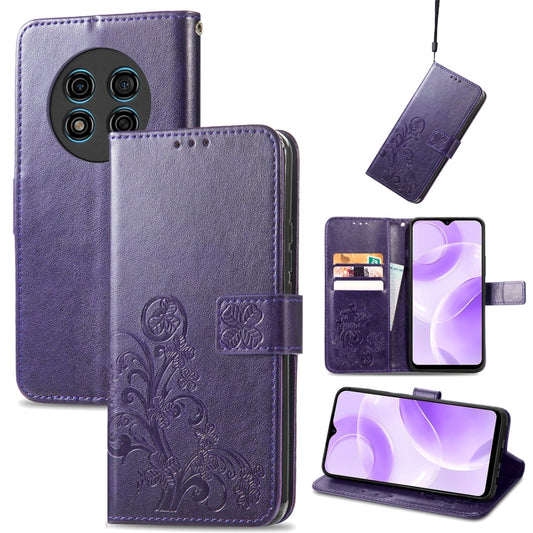 For Ulefone Note 15 Four-leaf Clasp Embossed Buckle Leather Phone Case(Purple) - Ulefone Cases by PMC Jewellery | Online Shopping South Africa | PMC Jewellery | Buy Now Pay Later Mobicred