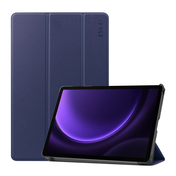 For Samsung Galaxy Tab S9 FE ENKAY Tri-fold Custer Texture Leather Smart Tablet Case(Dark Blue) - Galaxy Tab S9 FE by ENKAY | Online Shopping South Africa | PMC Jewellery | Buy Now Pay Later Mobicred