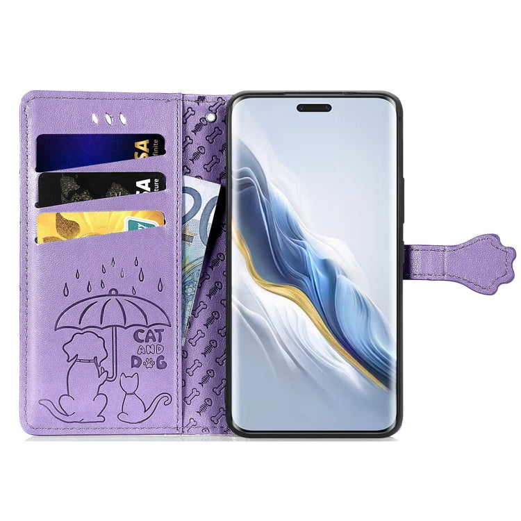 For Honor Magic6 Pro Cat and Dog Embossed Leather Phone Case(Purple) - Honor Cases by PMC Jewellery | Online Shopping South Africa | PMC Jewellery | Buy Now Pay Later Mobicred