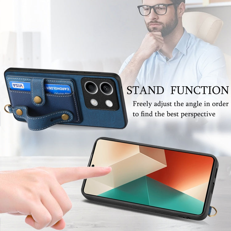 For Xiaomi Redmi Note 13 Retro Cross Wristband Wallet Leather Back Phone Case(Blue) - Xiaomi Cases by PMC TechLife | Online Shopping South Africa | PMC TechLife | Buy Now Pay Later Mobicred