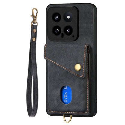 For Xiaomi 14 Retro Card Wallet Fold Leather Phone Case with Strap(Black) - 14 Cases by PMC Jewellery | Online Shopping South Africa | PMC Jewellery | Buy Now Pay Later Mobicred