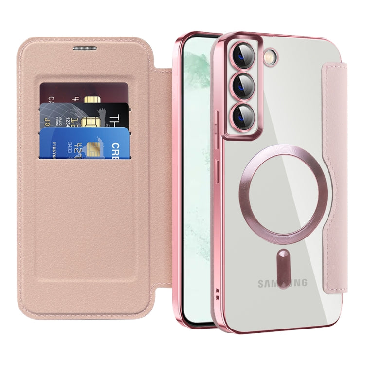 For Samsung Galaxy S22 5G MagSafe Magnetic RFID Anti-theft Leather Phone Case(Pink) - Galaxy S22+ 5G Cases by PMC Jewellery | Online Shopping South Africa | PMC Jewellery