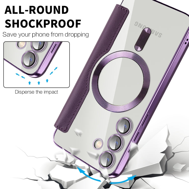 For Samsung Galaxy S25+ 5G Shield MagSafe RFID Anti-theft Leather Phone Case(Purple) - Galaxy S25+ 5G Cases by PMC Jewellery | Online Shopping South Africa | PMC Jewellery | Buy Now Pay Later Mobicred