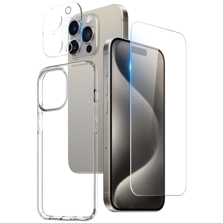 For iPhone 15 Pro NORTHJO 3 in 1 TPU Phone Case with Screen Film and Lens Film(Clear) - iPhone 15 Pro Cases by NORTHJO | Online Shopping South Africa | PMC Jewellery