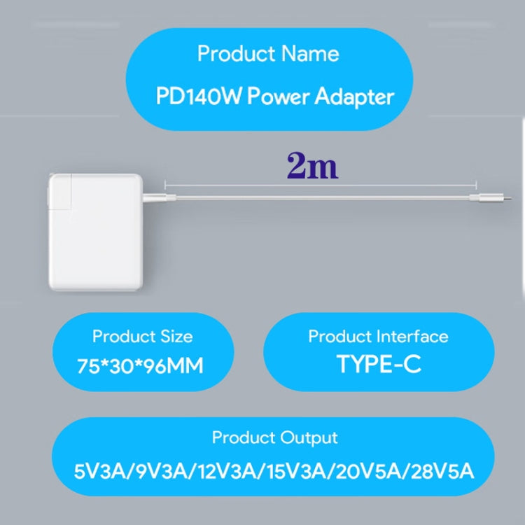 PD3.1 140W USB-C PD Laptop Power Adapter + 2m 5A USB-C to USB-C Data Cable EU Plug - Cable & Adapter by PMC Jewellery | Online Shopping South Africa | PMC Jewellery | Buy Now Pay Later Mobicred
