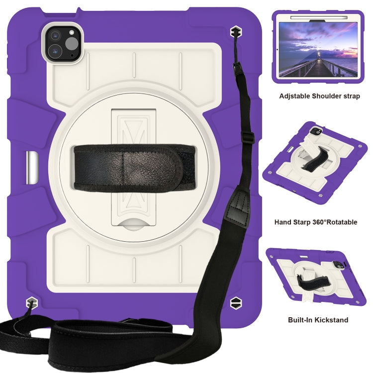 For iPad Air 11 2024 Silicone Hybrid PC Shockproof Tablet Case with Shoulder Strap(Catharanthus Roseus) - iPad Air 11 2024 Cases by PMC TechLife | Online Shopping South Africa | PMC TechLife | Buy Now Pay Later Mobicred
