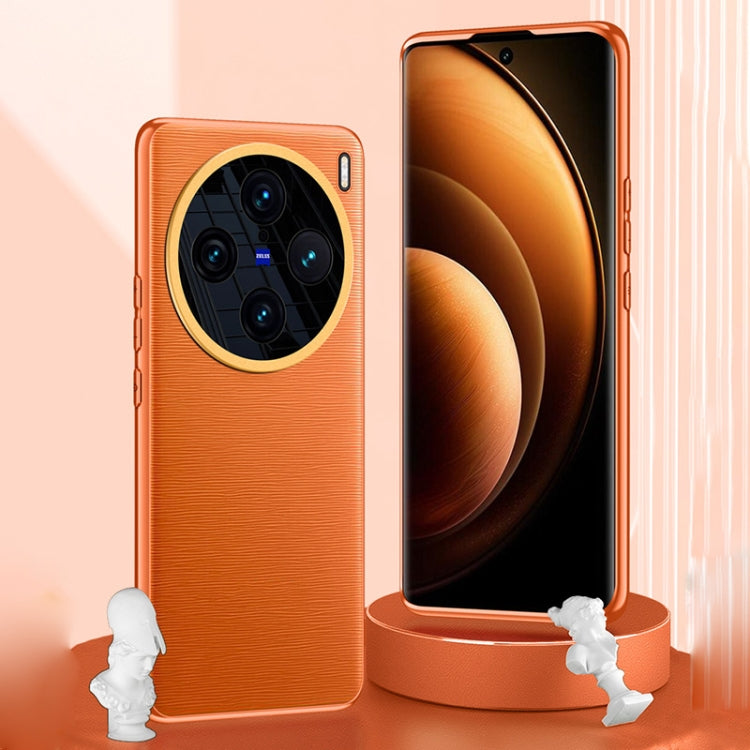 For vivo X100 Pro Plain-leather All-inclusive Shockproof Phone Case(Orange) - X100 Pro Cases by PMC Jewellery | Online Shopping South Africa | PMC Jewellery