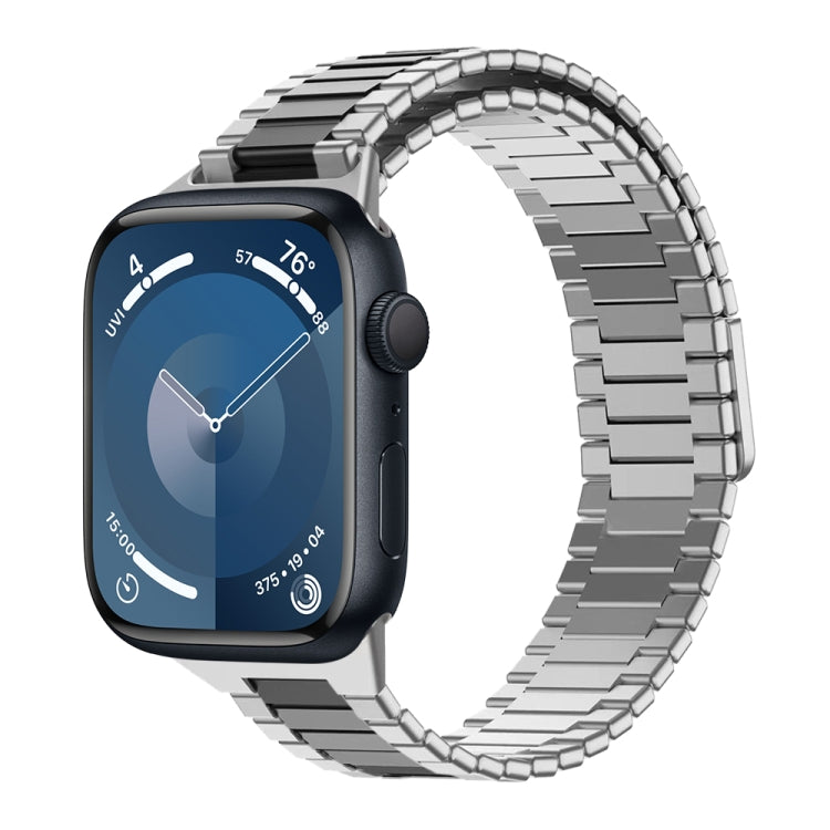 For Apple Watch Series 9 41mm Bamboo Magnetic Stainless Steel Metal Watch Strap(Silver Black) - Watch Bands by PMC Jewellery | Online Shopping South Africa | PMC Jewellery