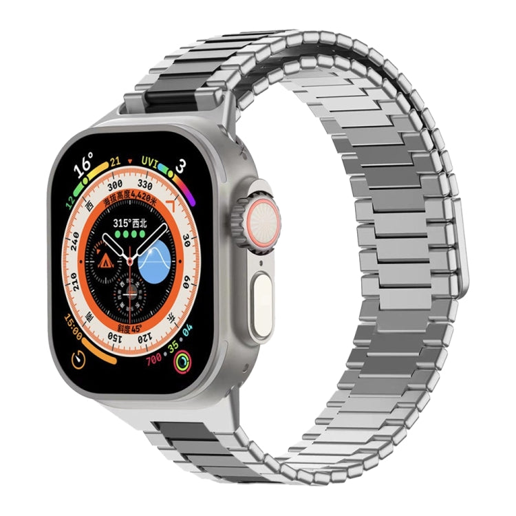 For Apple Watch Ultra 49mm  Bamboo Magnetic Stainless Steel Metal Watch Strap(Silver Black) - Watch Bands by PMC Jewellery | Online Shopping South Africa | PMC Jewellery