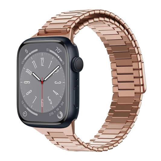 For Apple Watch Series 8 45mm Bamboo Magnetic Stainless Steel Metal Watch Strap(Rose Gold) - Watch Bands by PMC Jewellery | Online Shopping South Africa | PMC Jewellery