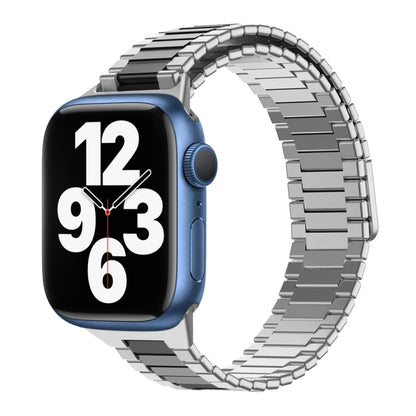 For Apple Watch Series 7 41mm Bamboo Magnetic Stainless Steel Metal Watch Strap(Silver Black) - Watch Bands by PMC Jewellery | Online Shopping South Africa | PMC Jewellery