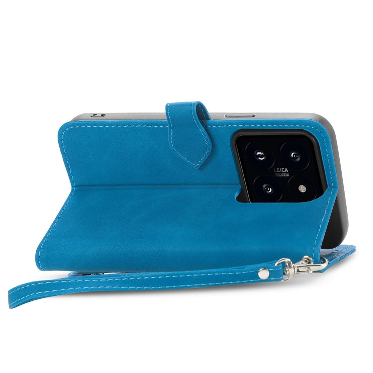 For Xiaomi 14 Embossed Flower Zipper Leather Phone Case(Blue) - 14 Cases by PMC TechLife | Online Shopping South Africa | PMC TechLife | Buy Now Pay Later Mobicred