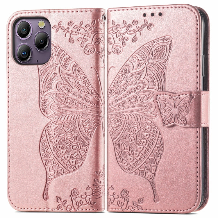 For Blackview A96 Butterfly Love Flower Embossed Leather Phone Case(Rose Gold) - More Brand by PMC TechLife | Online Shopping South Africa | PMC TechLife | Buy Now Pay Later Mobicred