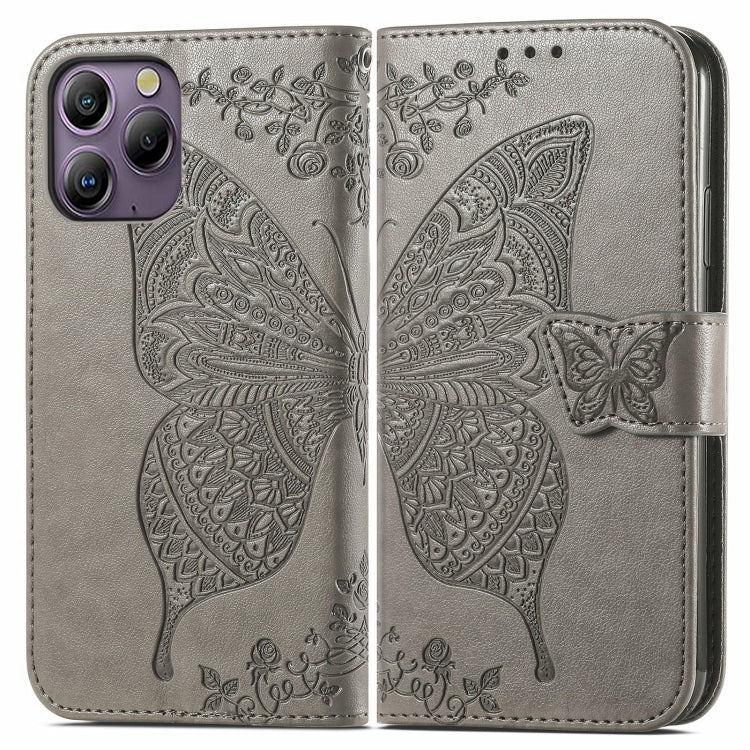 For Blackview A96 Butterfly Love Flower Embossed Leather Phone Case(Gray) - More Brand by PMC TechLife | Online Shopping South Africa | PMC TechLife
