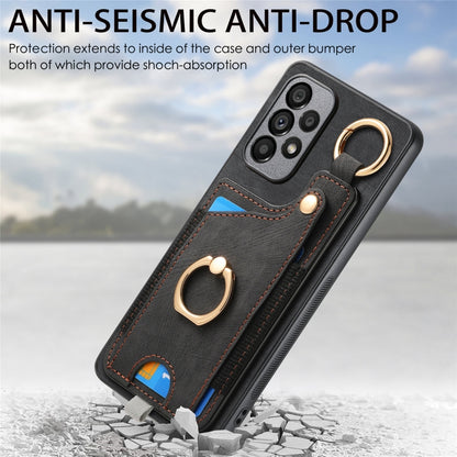 For Samsung Galaxy A25 Retro Skin-feel Ring Card Bag Phone Case with Hang Loop(Black) - Galaxy Phone Cases by PMC Jewellery | Online Shopping South Africa | PMC Jewellery