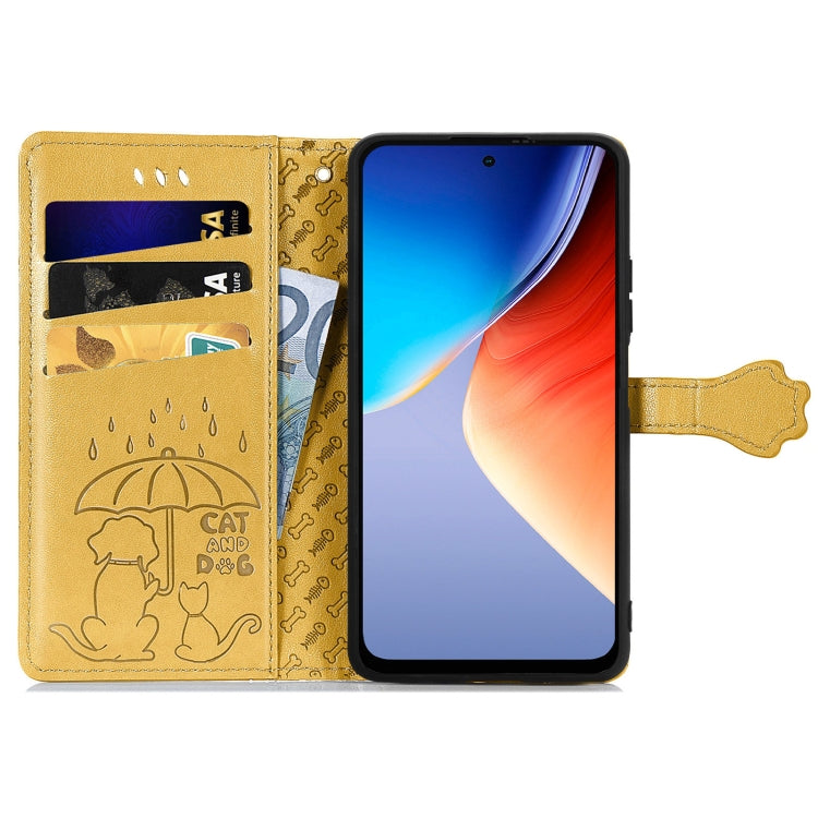 For Blackview A96 Cat and Dog Embossed Leather Phone Case(Yellow) - More Brand by PMC TechLife | Online Shopping South Africa | PMC TechLife