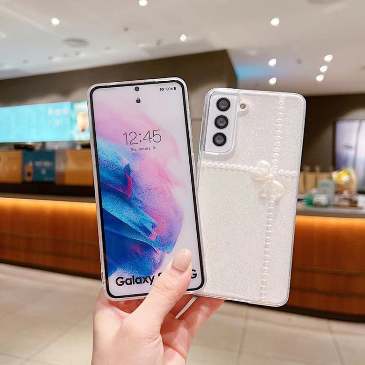 For Samsung Galaxy S25 5G Pearl Bow Glitter Epoxy TPU Phone Case(Three Knots) - Galaxy S25 5G Cases by PMC TechLife | Online Shopping South Africa | PMC TechLife | Buy Now Pay Later Mobicred
