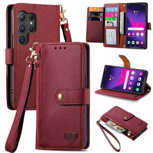 For Samsung Galaxy S24 Ultra 5G Love Zipper Lanyard Leather Phone Case(Red) - Galaxy S24 Ultra 5G Cases by PMC Jewellery | Online Shopping South Africa | PMC Jewellery | Buy Now Pay Later Mobicred