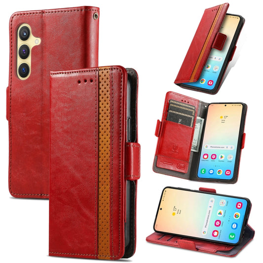 For Samsung Galaxy S25 5G CaseNeo Splicing Dual Magnetic Buckle Leather Phone Case(Red) - Galaxy S25 5G Cases by CaseNeo | Online Shopping South Africa | PMC Jewellery | Buy Now Pay Later Mobicred