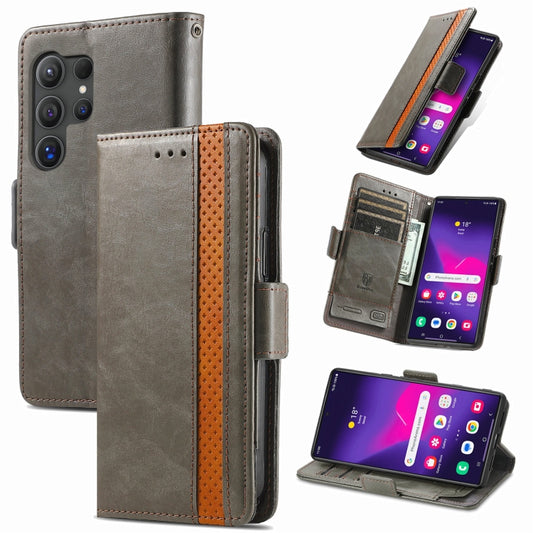 For Samsung Galaxy S25 Ultra 5G CaseNeo Splicing Dual Magnetic Buckle Leather Phone Case(Gray) - Galaxy S25 Ultra 5G Cases by CaseNeo | Online Shopping South Africa | PMC Jewellery | Buy Now Pay Later Mobicred