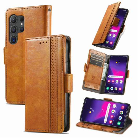 For Samsung Galaxy S25 Ultra 5G CaseNeo Splicing Dual Magnetic Buckle Leather Phone Case(Khaki) - Galaxy S25 Ultra 5G Cases by CaseNeo | Online Shopping South Africa | PMC Jewellery | Buy Now Pay Later Mobicred